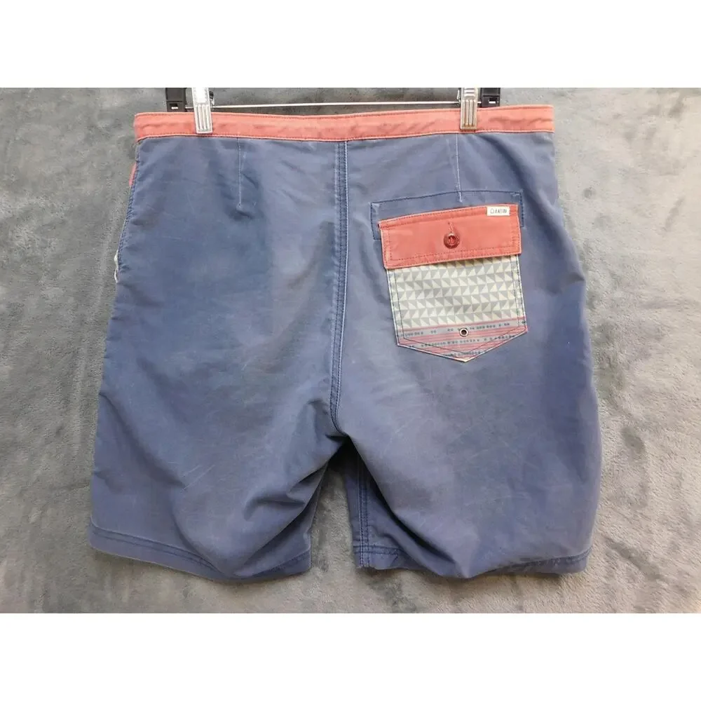 Katin Shorts Mens 34 Blue Red Stretch Boardshorts Swim Trunks Drawstring Stash
